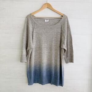 DKNY - Gray blue ombre wide neck linen tunic sweater, L